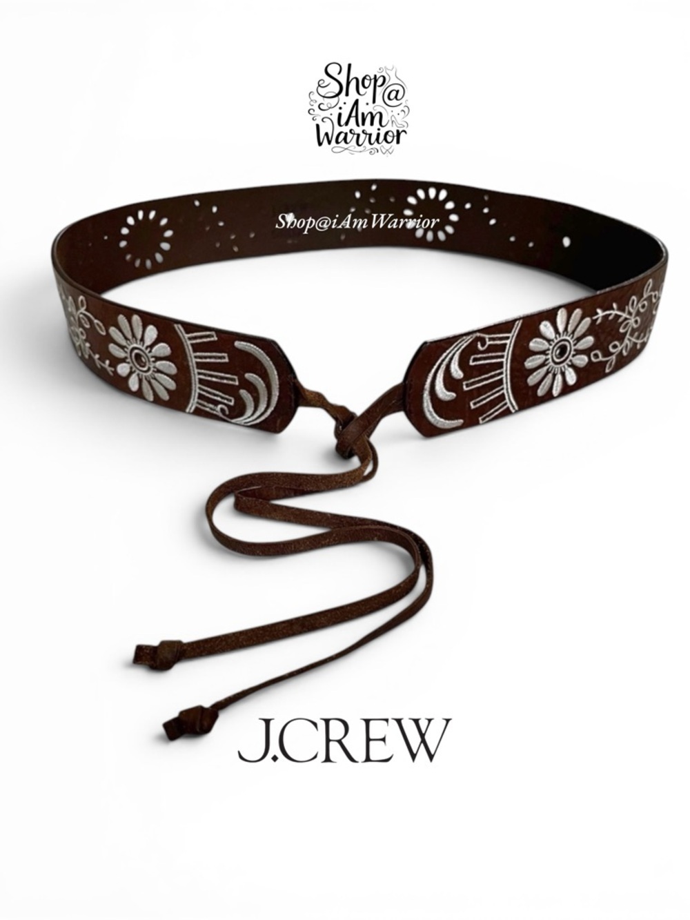 J.Crew genuine leather boho floral embroidered leather tie belt *shop@iamwarrior